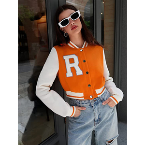 Chaqueta de lana Vintage de alta calidad para mujer, chaqueta deportiva universitaria bordada con estilo de bombardero universitario recortada personalizada, botones XL para otoño - Product Image 6