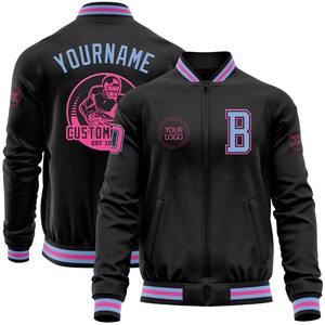 Bomber personnalisé noir bleu clair-rose Varsity Letterman Zipper Jacket Windbreaker Streetwear vintage Men's Varsity Jacket - Product Image 1