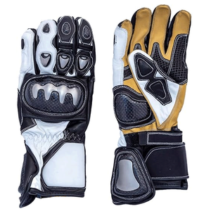 Unisex Genuine Leather Gauntlet Gloves for Motorbike Auto Racing Breathable Winter Knuckle Armoured Black White Riding - Product Image 1