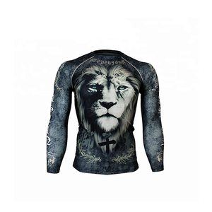 Chemise de Compression à manches longues pour hommes BJJ MMA, rashgardes, protection contre les éruptions cutanées pour BJJ, MMA, Gym d'entraînement - Product Image 1