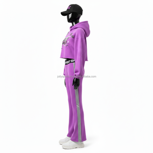 Women Winter Fleece Tracksuit 300 GSM Cotton Poly Soft Feel <b>Purple</b> Hoodie Side Panel Pants Heat Print Logo Tracksuits Plus size - Product Image 4