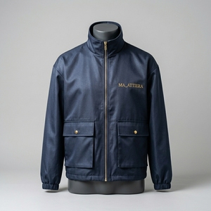 <b>Men</b> Navy Blue <b>Utility</b> Bomber <b>Jacket</b> Full Zip Stand Collar Windbreaker Multi Pocket Casual Outdoor Workwear <b>Jacket</b> - Product Image 3