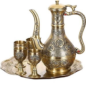 Vintage Metal Turkish Tea <b>Coffee</b> Pot With 6 <b>Cup</b> <b>Set</b> And Tray For Serving <b>Coffee</b> Tea Home Office Tea Serving Pot - Product Image 6