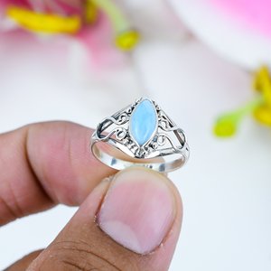 Trendy Natural Republic <b>Larimar</b> Gemstone Ring Vintage Silver 925 Sterling Handmade <b>Jewelry</b> Bezel Setting Inlay Technology - Product Image 1