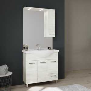 Mobile bagno Ravenna da 85 cm a pavimento in rovere bianco con lavabo in ceramica e specchio - Product Image 6