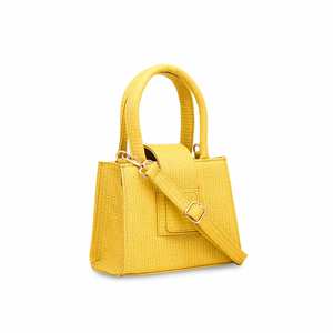 Jaune décontracté sac à bandoulière à poignée unique géométrique rayé en cuir véritable Polyester RFID Zip Portable hiver printemps été - Product Image 2