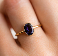 Bague de fiançailles artisanale en argent sterling 925 plaqué or, saphir bleu vintage, taille ovale, sertie à griffes, certifiée par un tiers