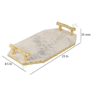 Plateau de service luxueux en marbre et laiton de haute qualité pour la décoration intérieure et le divertissement - Product Image 3
