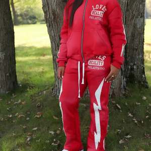 Conjunto de Sudadera con capucha Vintage de lavado ácido de alta calidad para hombre Jogger con cremallera bordada personalizada con pantalones de chándal Acampanados para invierno - Product Image 1