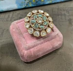 Clásico tradicional desgaste Real Kundan chapado en oro ajustable elegante anillo para bodas fiestas compromisos desgaste para mujeres - Product Image 3