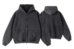 Venta al por mayor de los hombres 360Gsm Boxy Heavyweight Oversized Plaid Zip Pullover Hoodie algodón mezclado Vintage ácido lavado Streetwear invierno - Product Image 4