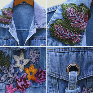 Primavera otoño mujer recortada Denim satén impreso Casual Color sólido ácido lavado Jeans chaqueta Unisex Slim Fit algodón prendas de vestir - Product Image 4