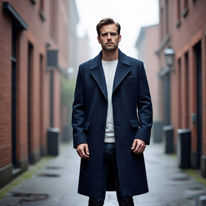 Manteau long en laine pour hommes Manteau en laine Trench chaud et décontracté Manteau en laine coupe-vent à col rabattu pour hommes Pardessus long en laine pour hommes - Product Image 2