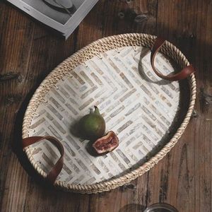 Producto de tendencia caliente, fregona de ratán, bandeja ovalada con mango de cuero, diseño variado para mesa, café y artículos de cocina de Vietnam - Product Image 5