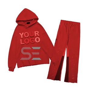 Top corto de Terry francés de peso pesado para hombre, chándal acampanado personalizado apilado, pantalones de chándal y conjuntos de Sudadera con capucha - Product Image 5