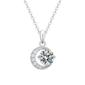 Collier pendentif en forme de croissant de lune en moissanite de 2,00 carats en argent sterling 925, tendance, luxe léger, cadeau de mariage, fête, femme - Product Image 2