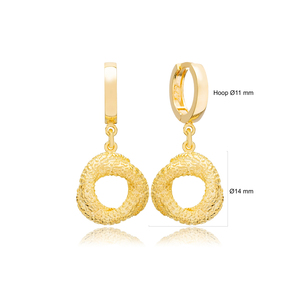 Boucles d'oreilles en forme ronde texturées, Design minimaliste, bijoux turcs en argent Sterling 925 - Product Image 2