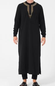 Túnica Thobe Marroquí Negra para Hombre, Bordado de Alta Calidad, Transpirable, de Poliéster, con Bolsillos con Cremallera, Estilo Islámico Modesto, Largo hasta el Tobillo, de la India - Product Image 5
