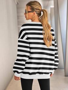 2025 gran oferta tendencia suelta Color sólido algodón/poliéster mujeres camisas rayas sudadera - Product Image 6