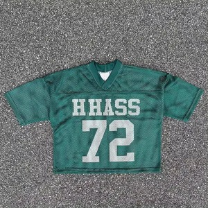 Jersey de béisbol de malla de algodón personalizado al por mayor, camiseta cuadrada con estampado de rayas de punto, camiseta de malla recortada con cuello en V de gran tamaño - Product Image 2