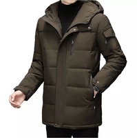 Chaqueta de poliéster a prueba de viento para hombre, abrigo de plumón de longitud media con capucha, ropa para invierno