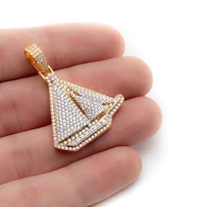 Pendentif bateau personnalisable en argent sterling plaqué or avec moissanite taille princesse, style Hip Hop Ice Out Diamond pour hommes et femmes - Product Image 2