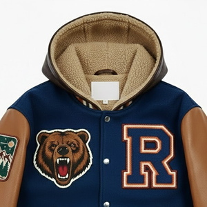 Veste coupe-vent personnalisée avec logo, veste universitaire pour hommes, fournisseur direct d'usine, capuche, veste universitaire de baseball, MOQ faible - Product Image 5