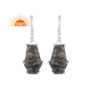 Pendientes colgantes de piedras preciosas de ágata de musgo natural de plata de ley fina de última tendencia, fabricante de joyería personalizada - Product Image 1