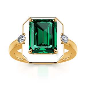 Jeulia Fashionable Halo <b>Emerald</b> Cut Diamond Adjustable <b>Ring</b> Rose Gold Plated Sterling <b>Silver</b> - Product Image 1