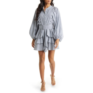 Vestido Informal de Boutique Vici Collection ODM, Blanco/Azul Marino, Talla Pequeña, con Volantes Transpirables y Cintura Drapeada, para Mujer de Oficina - Product Image 1