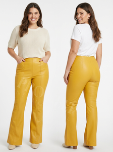 Pantalons évasés en similicuir pour femmes, vente en gros de vêtements de rue, taille haute, couleur unie, extensible, coupe slim, pantalon en cuir tendance - Product Image 3