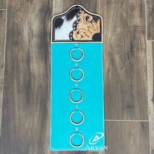 Fabricant en gros de porte-essuie-tout en cuir de vachette travaillé à la main, turquoise, organisateur, anneaux métalliques, porte-écharpe rustique, décoration intérieure - Product Image 1