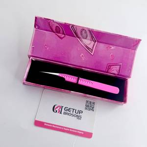 GETUP BROSONS Pince à épiler en acier inoxydable pour cils, pointe de précision, boîte rose, isolation, prise parfaite, 10 mm, extension de cils, personnalisable - Product Image 5