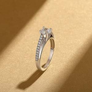 Jeulia Custom Geometric <b>Solitaire</b> Engagement <b>Ring</b> Rhodium & Gold Plated Sterling <b>Silver</b> with Zircon Stone 8mm Width - Product Image 5