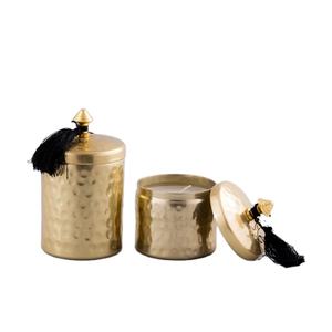 Tarro de vela de oro decorativo para el hogar personalizado con tapa, tarro de hierro relleno de cera de lujo, contenedor de velas, cuenco de Metal, portavelas, recipiente - Product Image 1