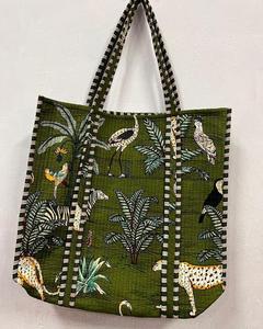 กระเป๋าถือผ้าฝ้ายอินเดียแบบดั้งเดิมของผู้หญิงสไตล์โบฮีเมียนผ้าห่มพิมพ์ลายสัตว์ชาติพันธุ์ออกแบบได้ตามต้องการผ้าใบขายส่ง - Product Image 2