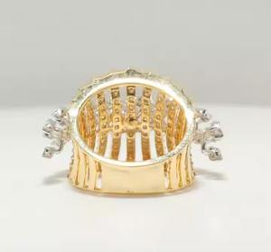 Anillo de diamantes de laboratorio de corte Marquesa de oro macizo de 14K, anillo de cóctel de banda ancha, joyería llamativa de racimo de doble tono, regalo para ella - Product Image 2