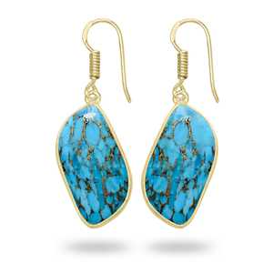 Blue Copper Turquoise Earrings Natural Gemstone Jewelry 18K Gold Plated brass Wholesale Handmade Jewelry for women earrings - Product Image 4