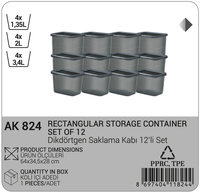 Ensemble de 12 contenants rectangulaires multifonctionnels en plastique pour épices, avec couvercles, sans BPA, 1,35 L, 2 L, 3,4 L, empilables, hermétiques, modernes
