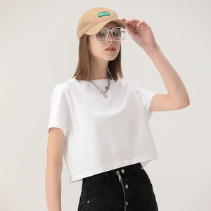 <b>Women's</b> Umbilical <b>Cord</b> Pure Cotton T-<b>shirt</b> Summer 100% Cotton Short-sleeved Solid Color T-<b>shirt</b> for <b>Women</b> - Product Image 6
