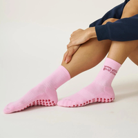Chaussettes de yoga personnalisées en jacquard avec grip antidérapant, coussinets confortables, absorbantes, respirantes, mi-mollet, pour femmes, 100% coton
