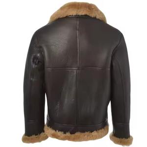 Veste pour homme en peau de mouton véritable, veste en cuir aviateur marron gingembre, veste bomber en peau de mouton, veste en cuir - Product Image 6
