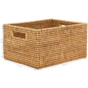 Hot Sale Vintage Style Decorative Water Hyacinth Rectangle Storage Basket Set Wicker Handicraft Woven Laundry Hamper Homeware