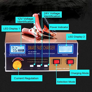Cargador de Batería de Coche Inteligente con Pantalla LED, 12-24v, con Pinza de Terminal y Enchufe - Product Image 6