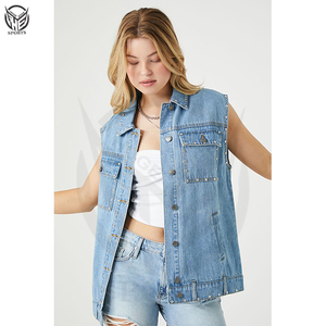 Chaleco de mezclilla con cuello de estilo vintage de la mejor calidad para mujer Material súper suave con decoración de botones para chicas en moto - Product Image 5