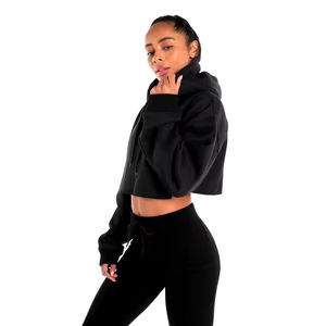 เสื้อฮู้ดโอเวอร์ไซส์ของผู้หญิงโอเวอร์ไซส์แบบกำหนดเองมีซิปปกเสื้อถักแบบสวมหัวลำลองฤดูหนาว - Product Image 4