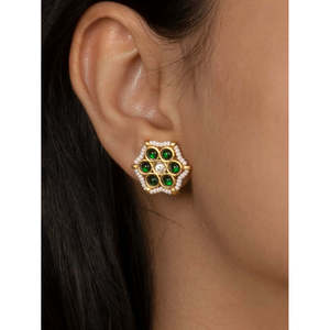 Conjunto de Joyería Fina MR-S621GR Chapado en Oro Color Verde, Collar y Aretes Mishr, Hecho en India - Product Image 6