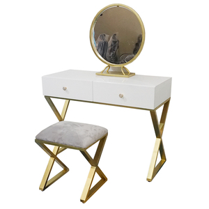 Ensemble de coiffeuse moderne de style nordique en forme de X BTD68025 avec miroir, en fer, MDF et marbre, pour chambre à coucher ou salon, meubles de maison - Product Image 2