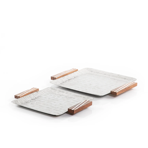 Bandejas de servicio de metal con acabado de níquel de forma cuadrada para uso de vajilla El juego de venta más popular de 2 bandejas de servicio de metal - Product Image 3