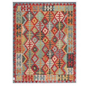 Alfombra Kilim de Maimana, Afganistán, 201 x 161 cm, Producto Geotextil - Product Image 1